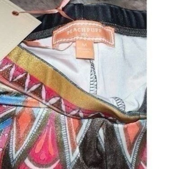 NWT Peach Puff Multicolor Geometric Boho Long Wide Leg Flare Pants Size Medium - Picture 6 of 12
